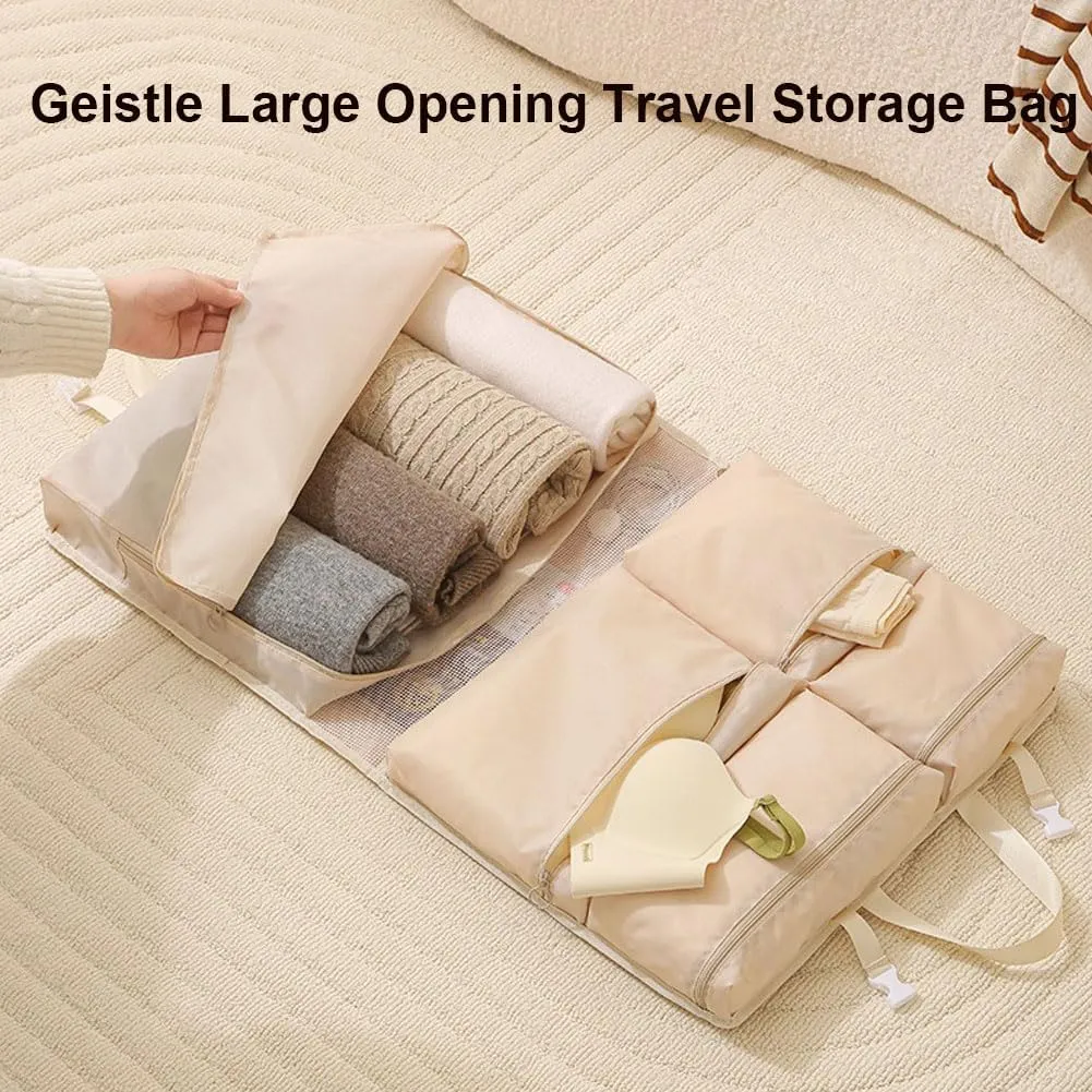 Multi-functional Compartment Travel Organizer,Space Saving Hanging Garment Bag for Clothes Bra Underwear Socks,Foldable Storage Bag (Beige, 8 in 1)