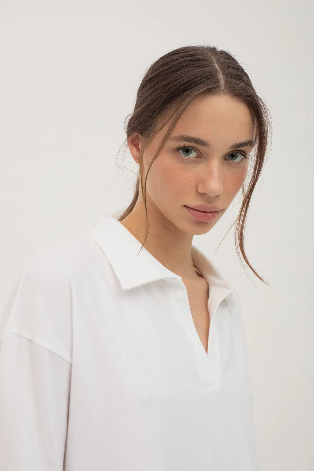 Mus & Bombon Odiel Long Sleeve Polo Shirt | White