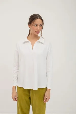 Mus & Bombon Odiel Long Sleeve Polo Shirt | White