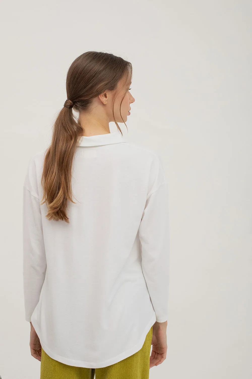 Mus & Bombon Odiel Long Sleeve Polo Shirt | White