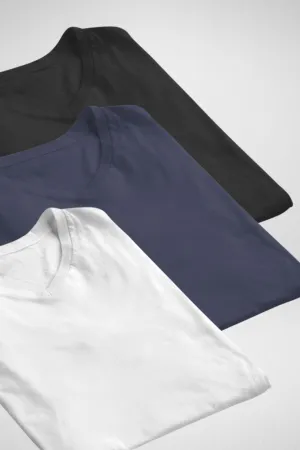 Pack Of 3 V Neck T-Shirts White Black and Navy Blue for Men