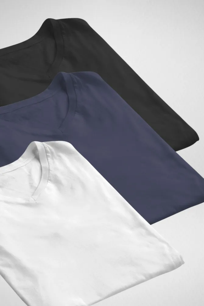 Pack Of 3 V Neck T-Shirts White Black and Navy Blue for Men