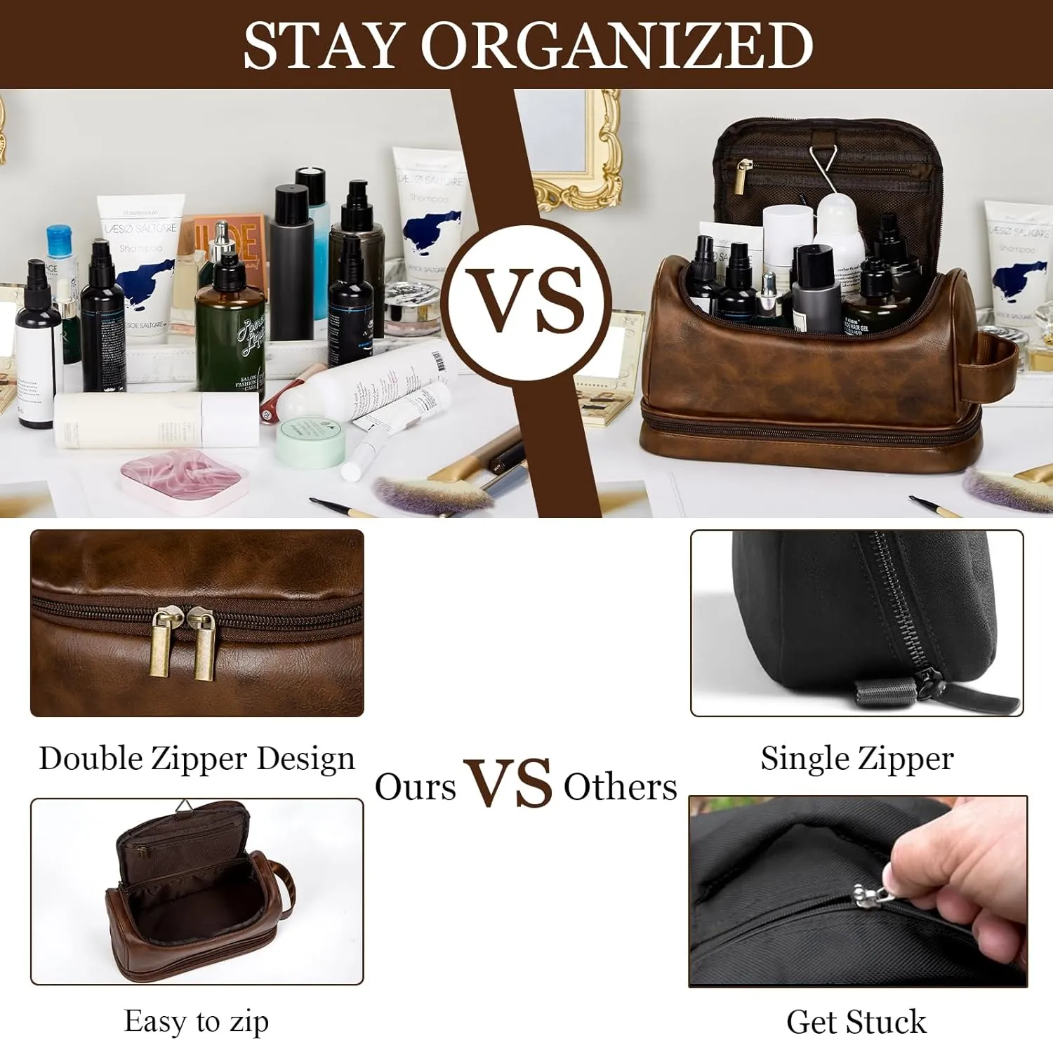 Personalized Travel Toiletry Bag for Men, Large Water-resistant Shaving Bag, PU Leather Dopp Kit, Multi-functional and Stylish, Customized Gift for Groomsmen, Anniversary, Birthday