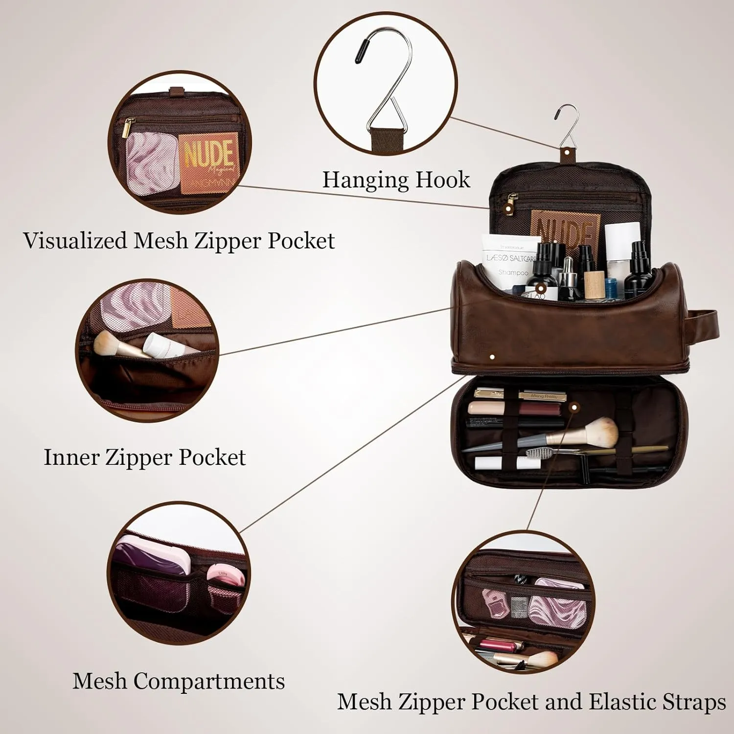 Personalized Travel Toiletry Bag for Men, Large Water-resistant Shaving Bag, PU Leather Dopp Kit, Multi-functional and Stylish, Customized Gift for Groomsmen, Anniversary, Birthday