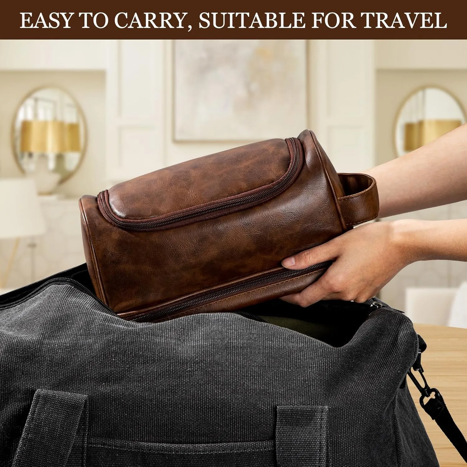 Personalized Travel Toiletry Bag for Men, Large Water-resistant Shaving Bag, PU Leather Dopp Kit, Multi-functional and Stylish, Customized Gift for Groomsmen, Anniversary, Birthday