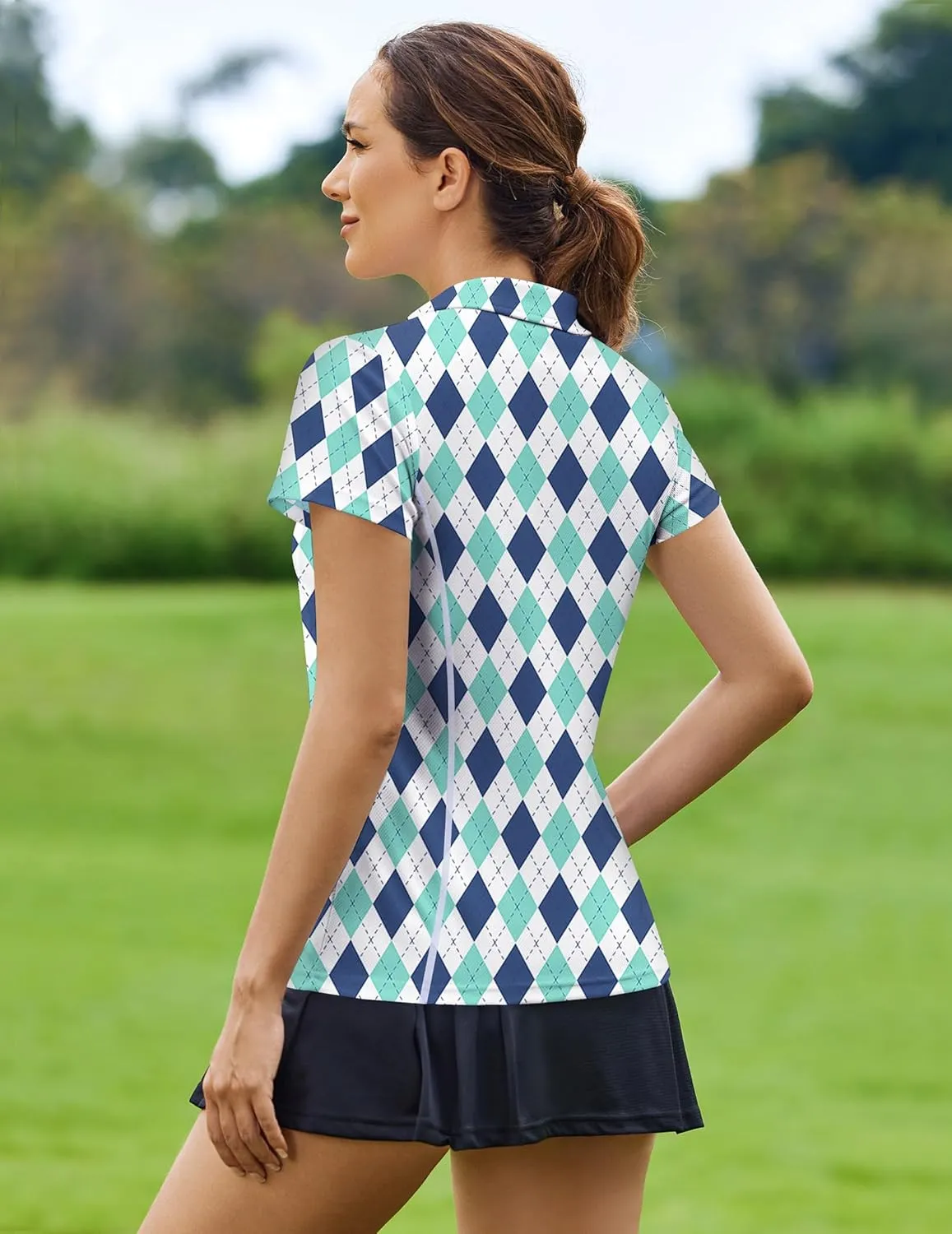 PINSPARK Womens Golf Shirt Short Sleeve Polo Shirts Quick Dry Tennis Tops V-Neck with Collar Pickleball Shirts Golf Outfits