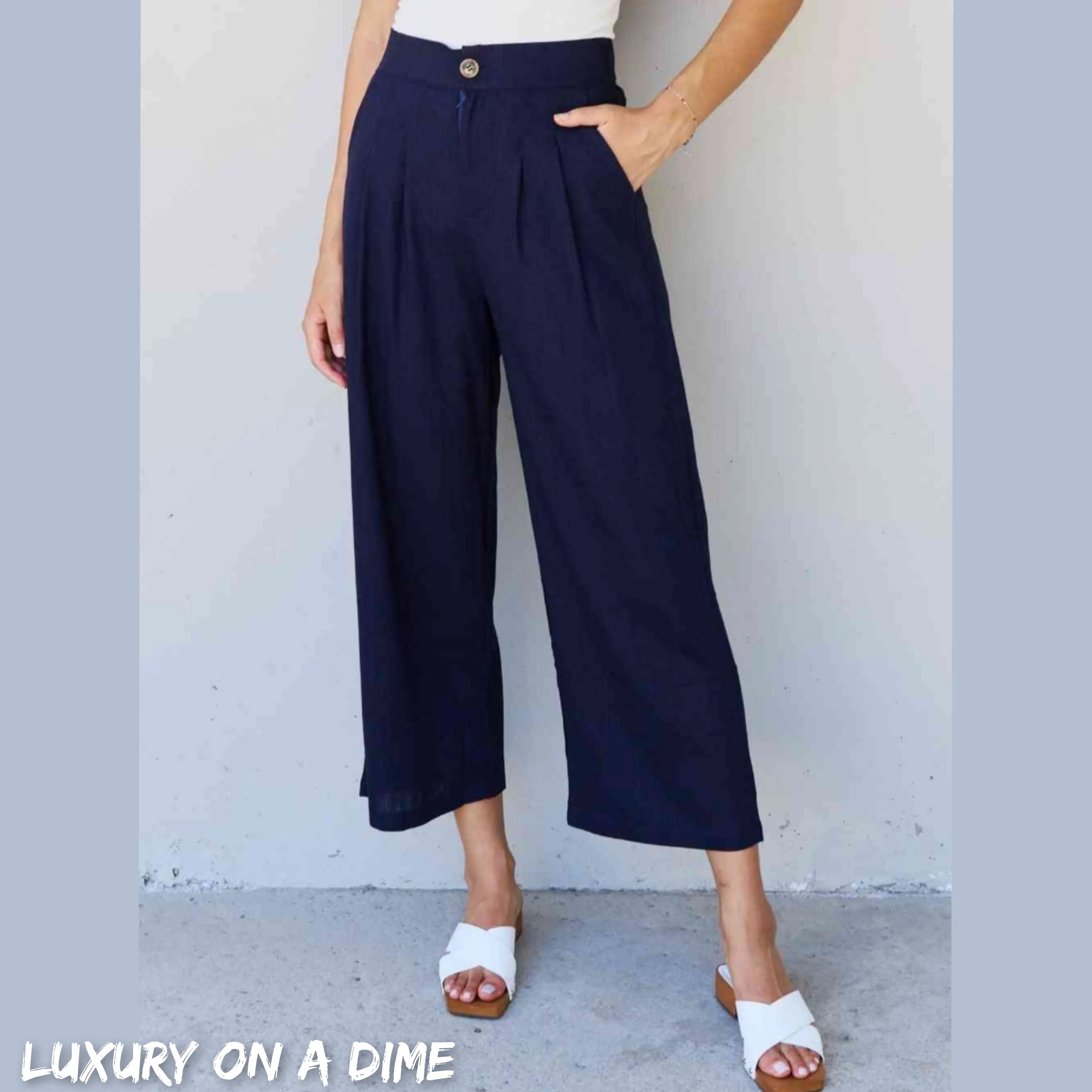 Pleated Button Front Linen Blend Slacks Business Casual Pants by And The Why