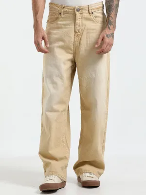 Rattled Loose Fit Jeans - Sand Brown