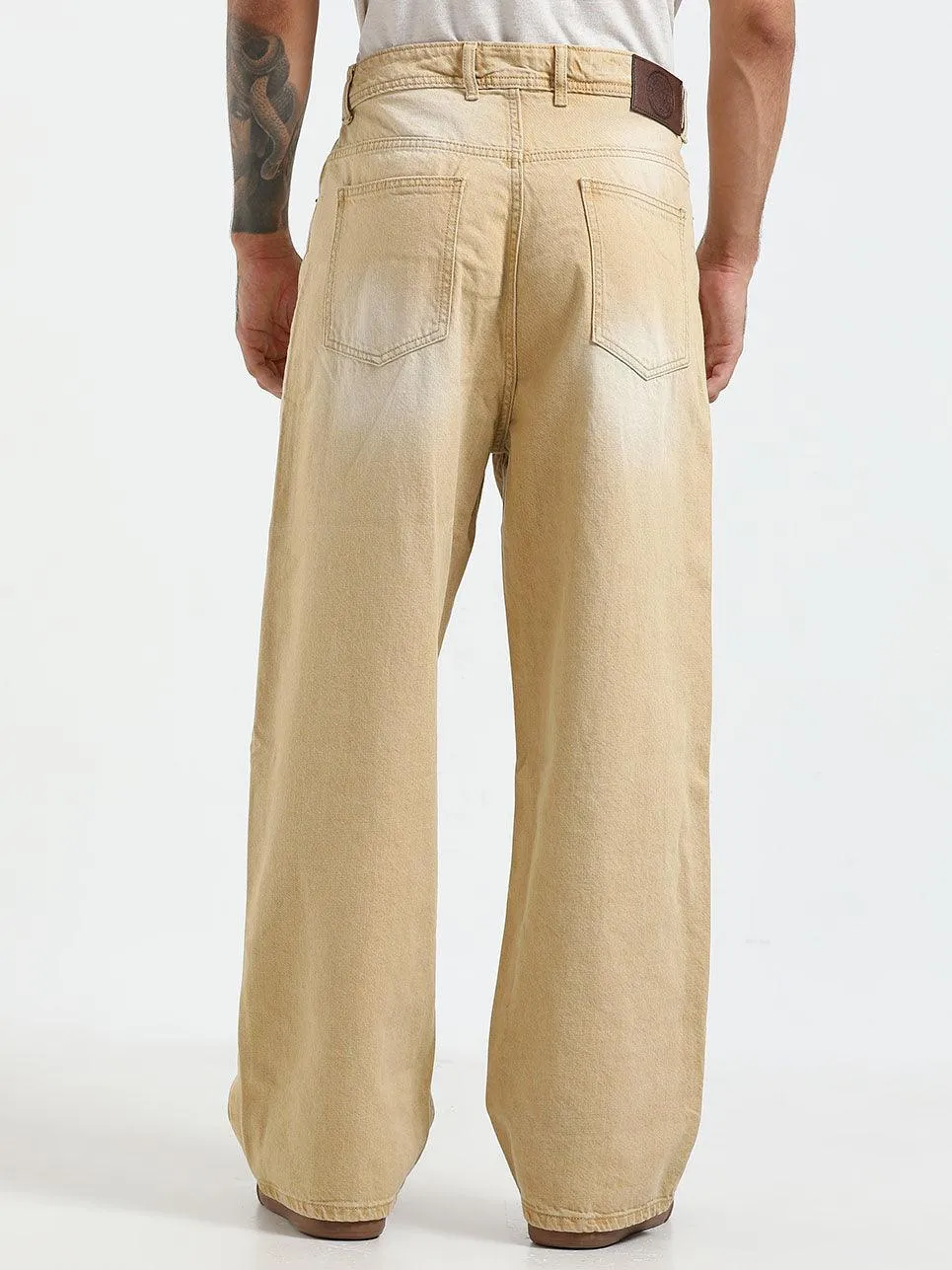 Rattled Loose Fit Jeans - Sand Brown