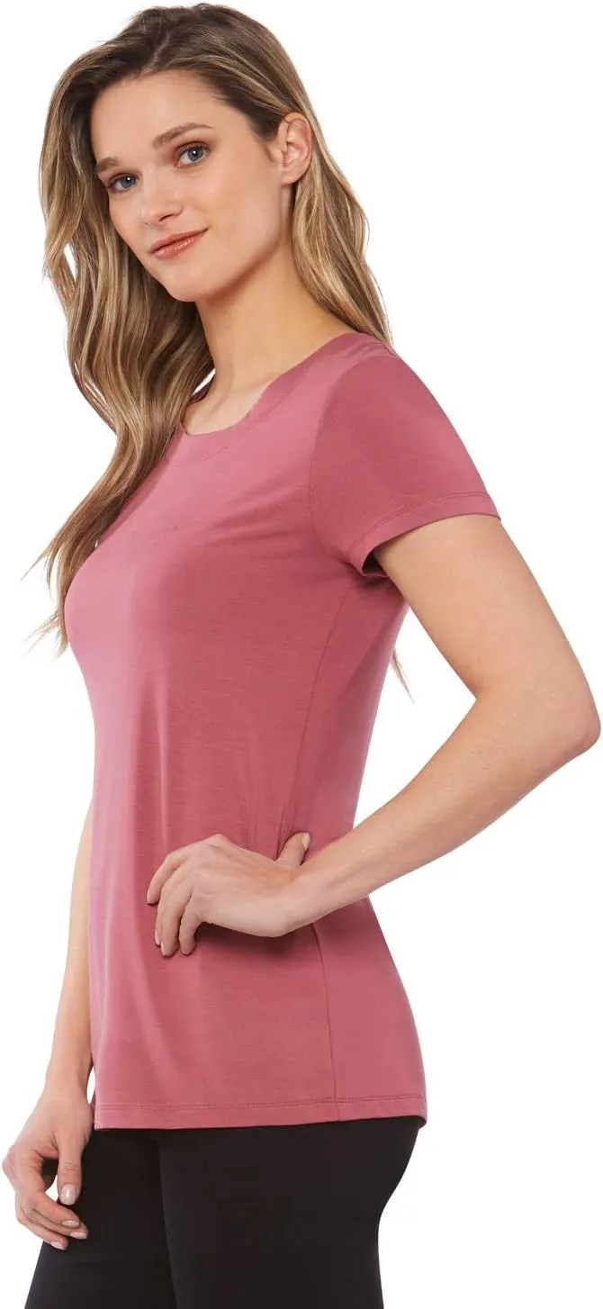 Rekucci Women's Perfectly Soft Essential Fitted Classic Casual Dressy Short Sleeve Scoop Neck T-Shirt