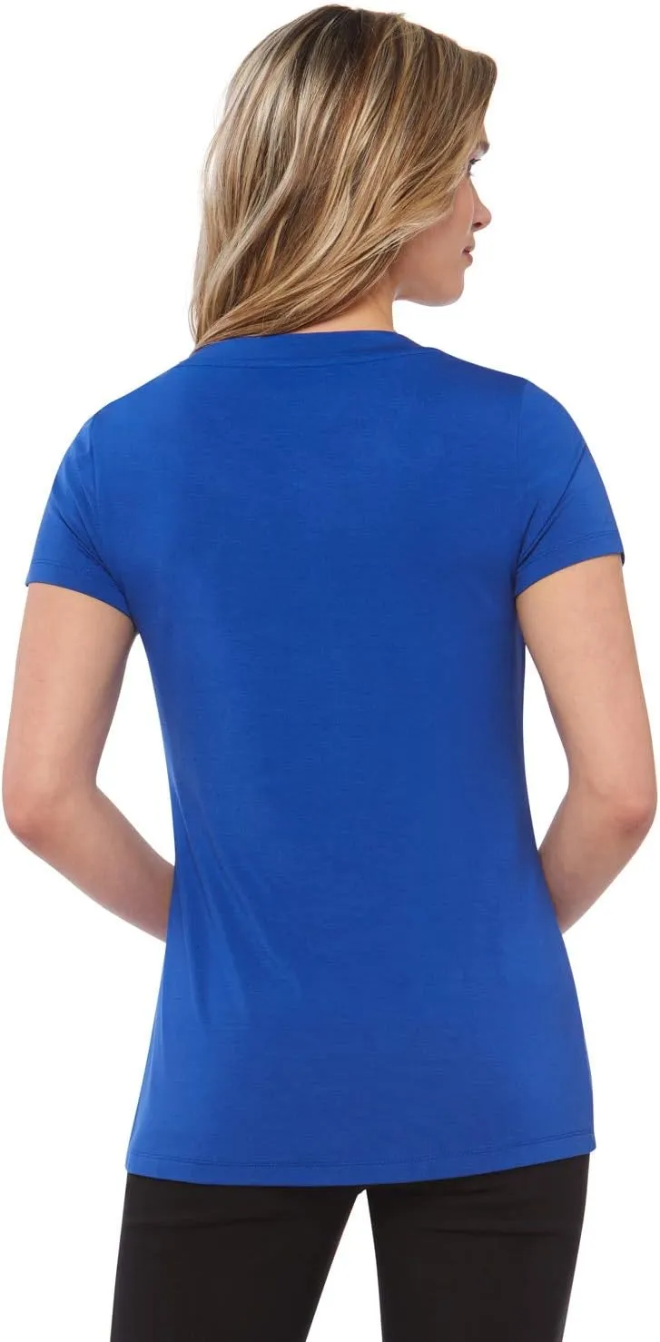 Rekucci Women's Perfectly Soft Essential Fitted Classic Casual Dressy Short Sleeve Scoop Neck T-Shirt