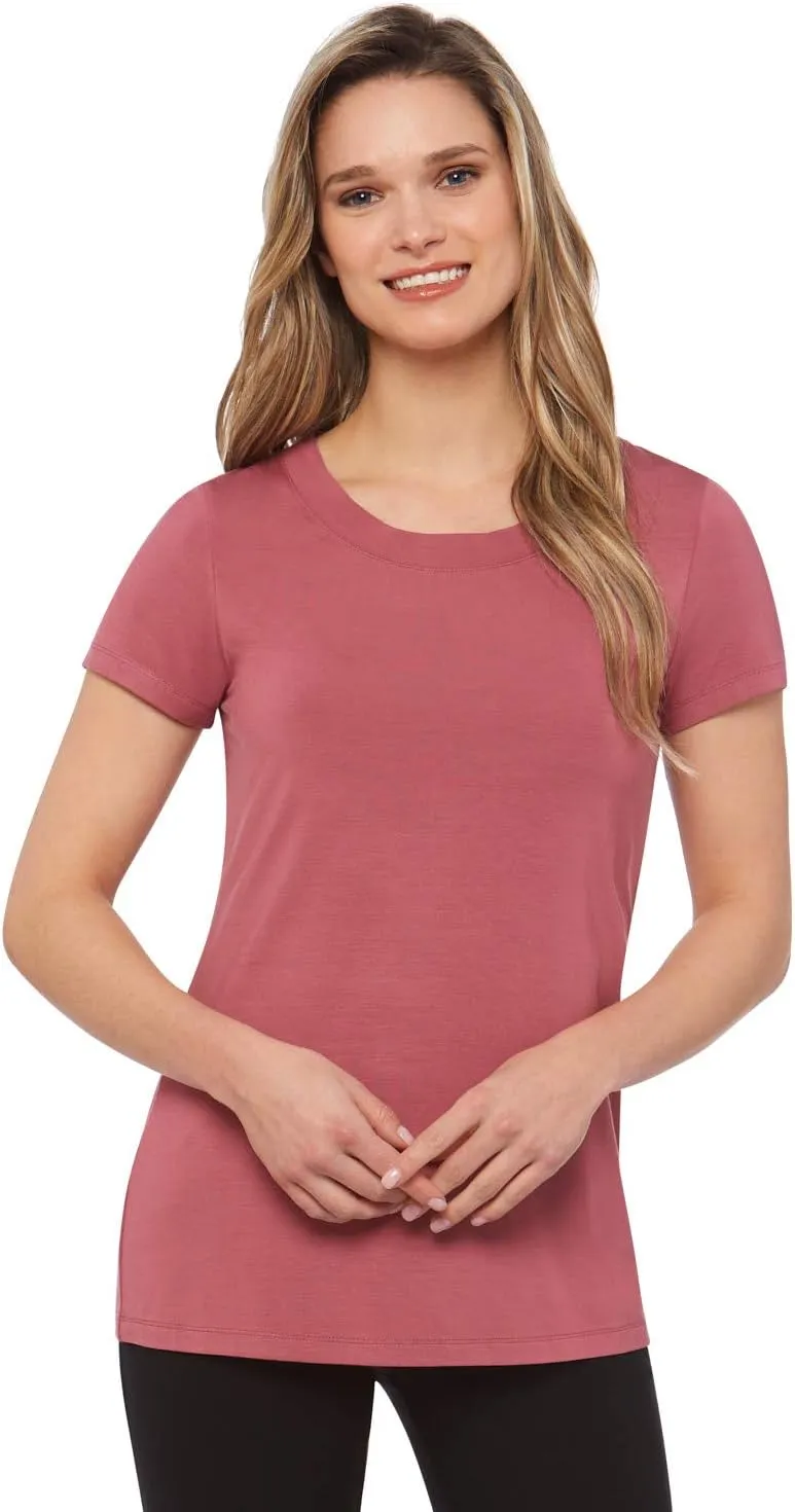 Rekucci Women's Perfectly Soft Essential Fitted Classic Casual Dressy Short Sleeve Scoop Neck T-Shirt