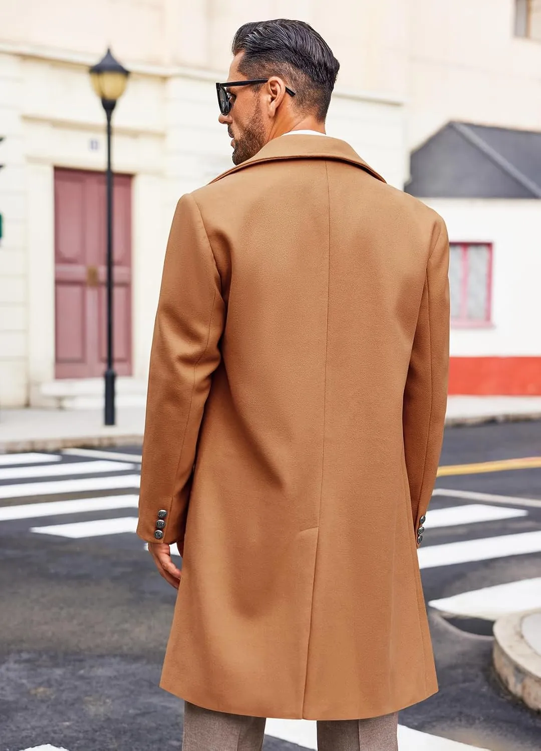 Runcati Mens Double Breasted Trench Coat Notch Lapel Peacoat Mid Long Winter Classic Overcoat
