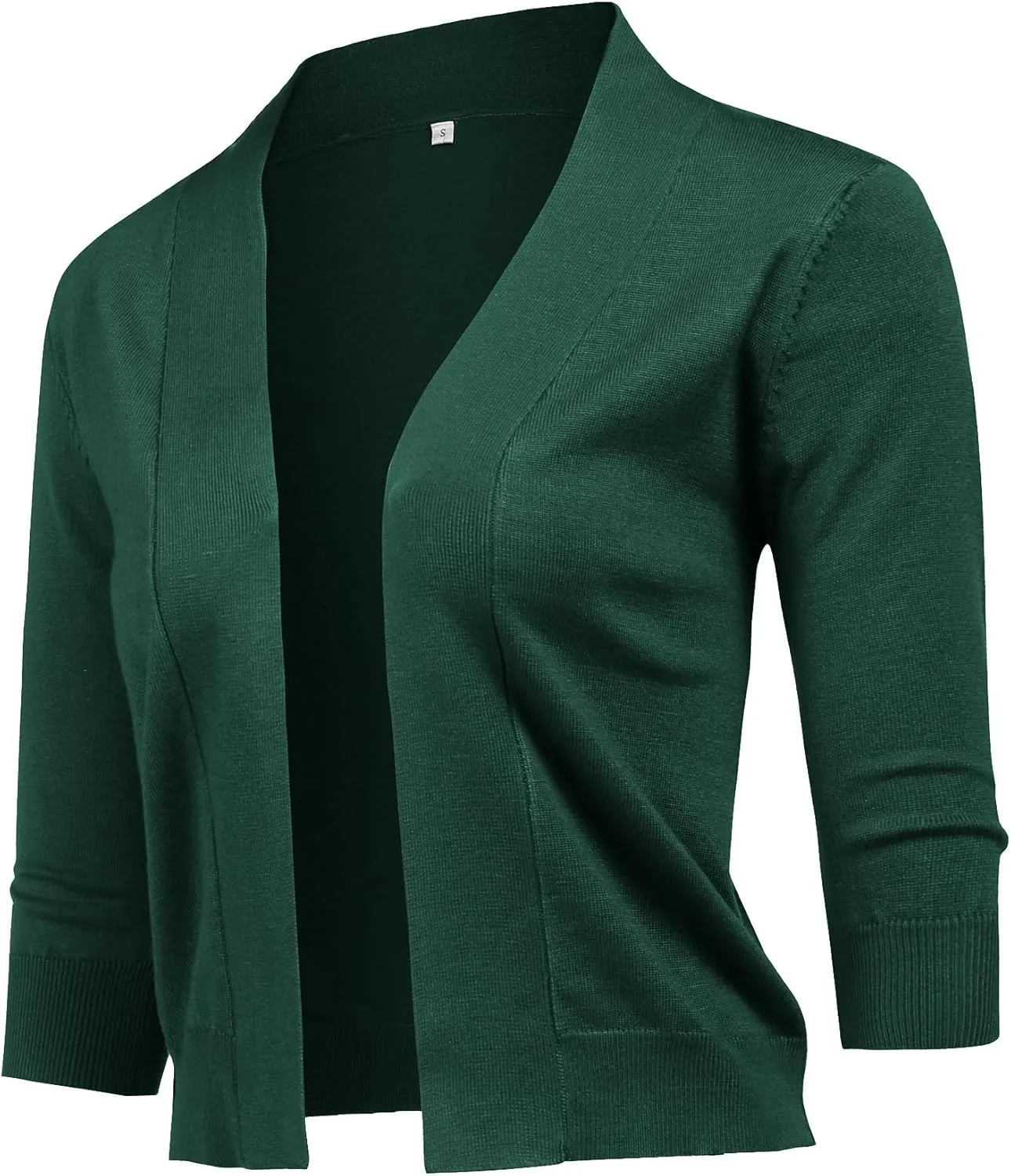 URRU Women's Classic 3/4 Sleeve Open Front Cropped Cardigan Sweater Lightweight Knit Short Shrugs