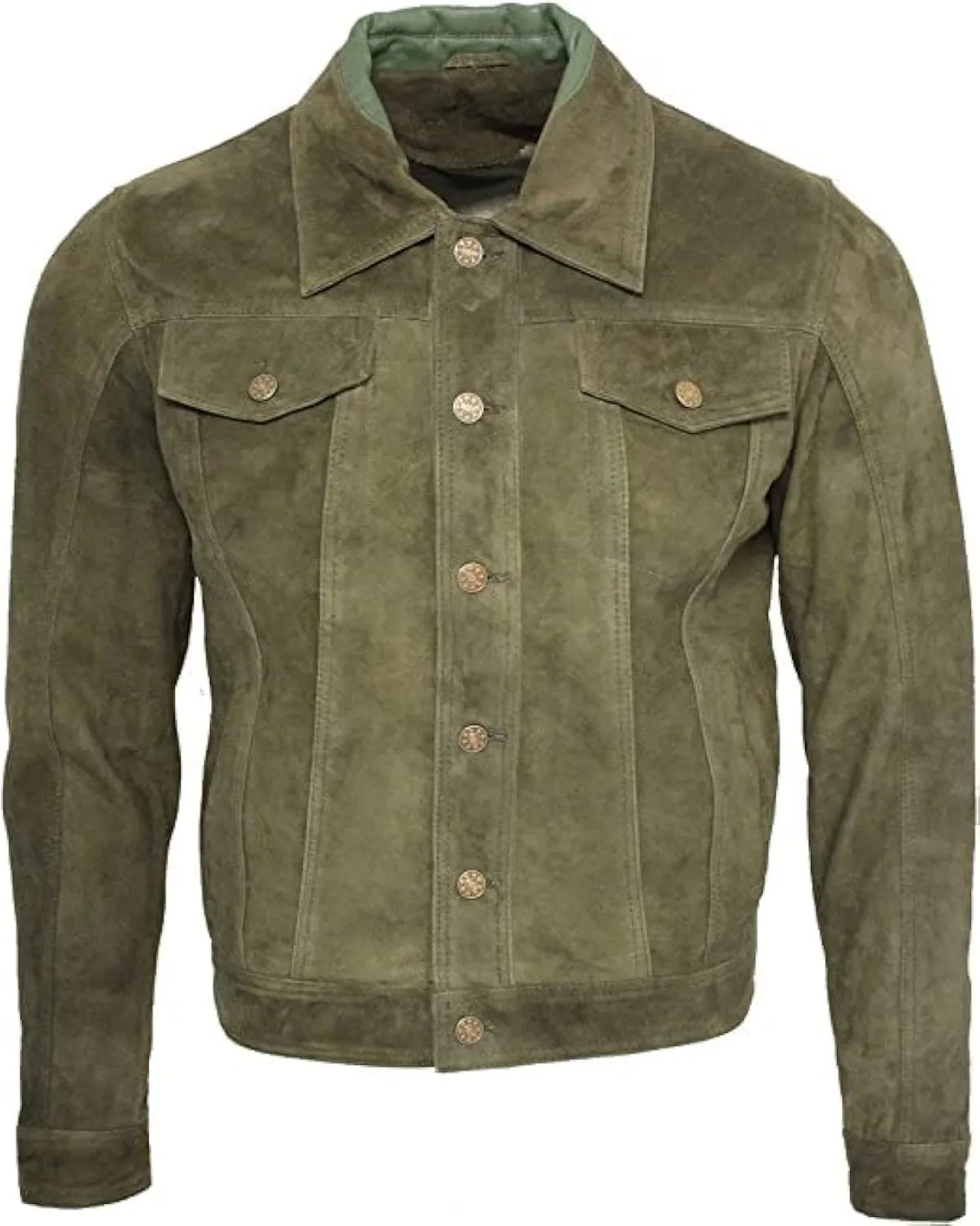 Vintage Trucker Suede Leather Jacket Men - Classic Denim Biker Cafe Racer Causal Western Jacket