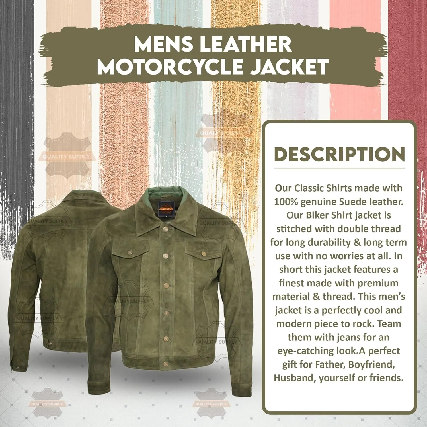 Vintage Trucker Suede Leather Jacket Men - Classic Denim Biker Cafe Racer Causal Western Jacket