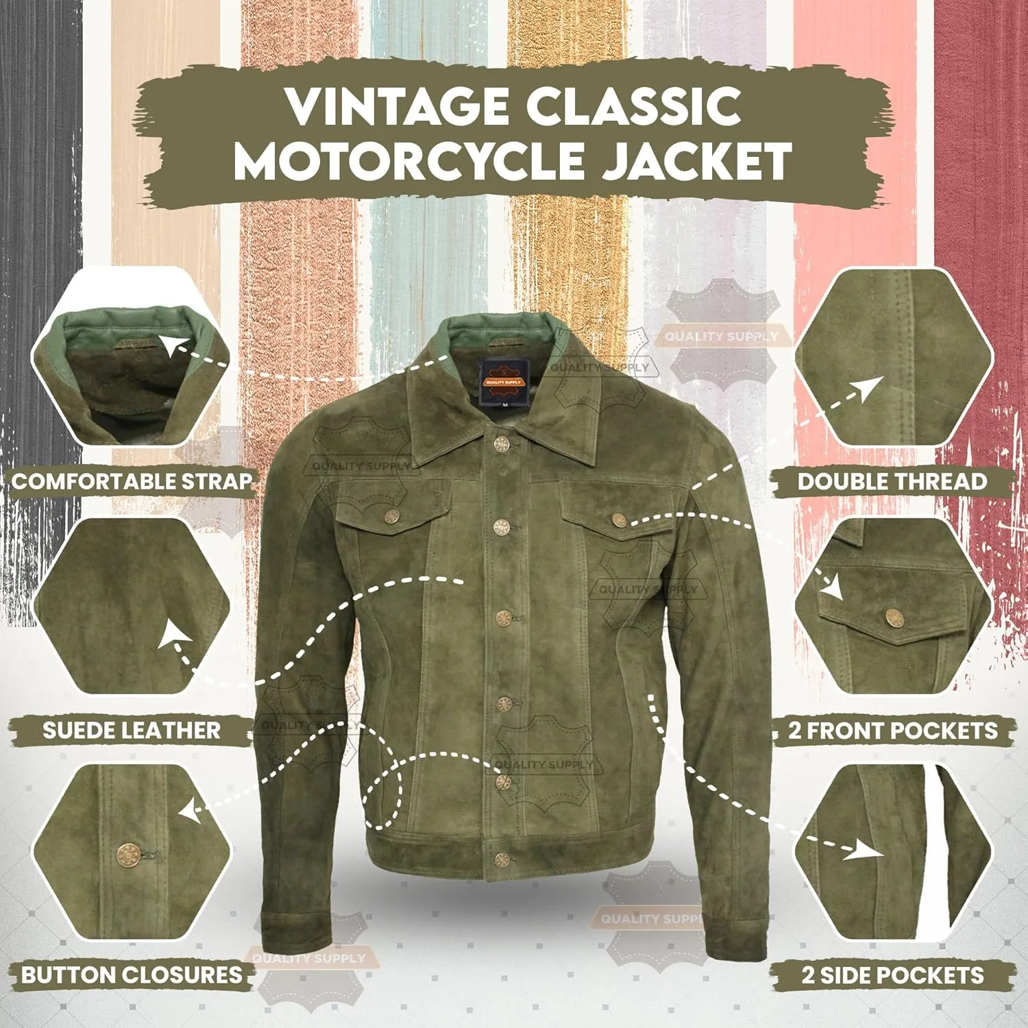 Vintage Trucker Suede Leather Jacket Men - Classic Denim Biker Cafe Racer Causal Western Jacket