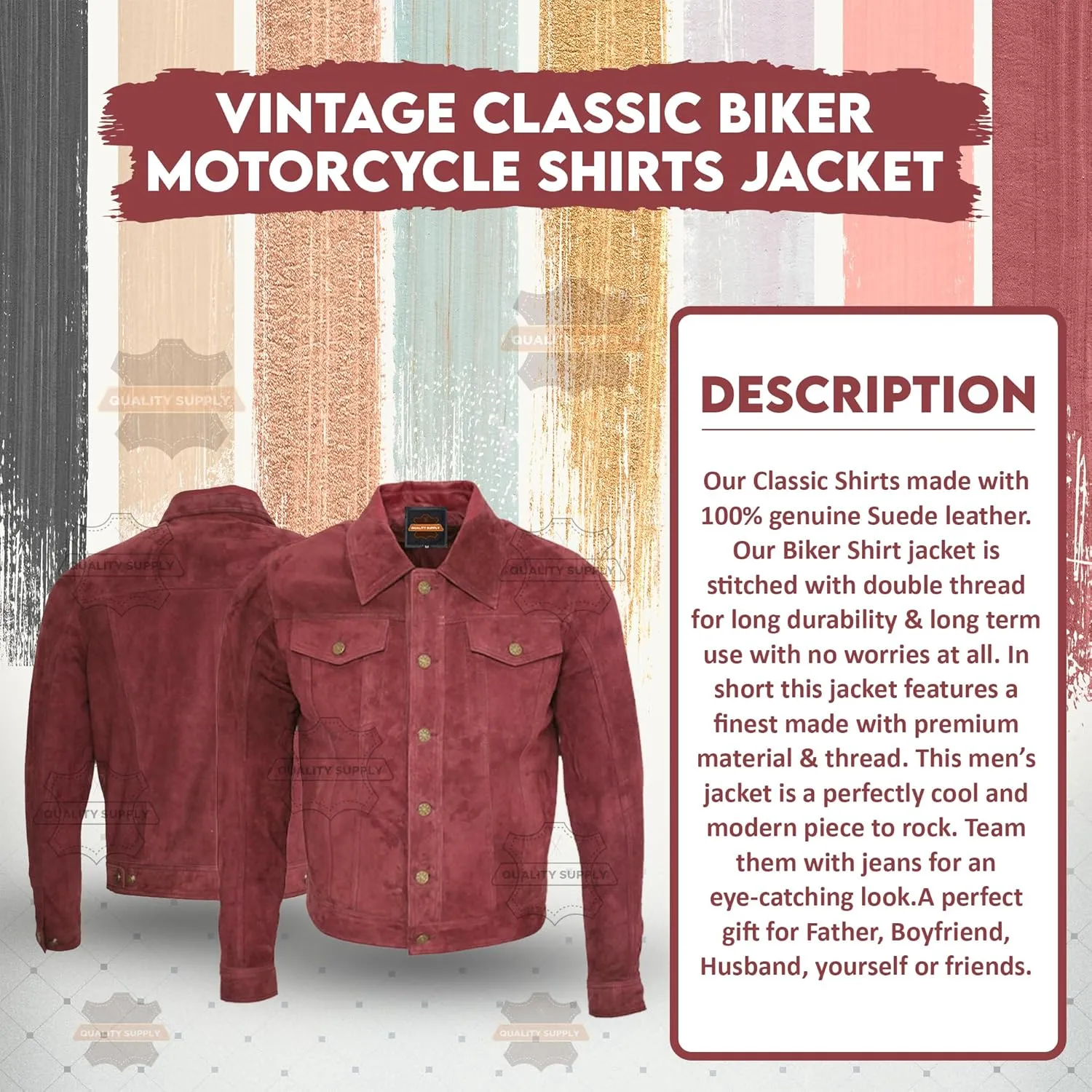 Vintage Trucker Suede Leather Jacket Men - Classic Denim Biker Cafe Racer Causal Western Jacket
