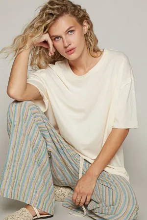 Vintage washed round neck short sleeve basic  CREAM