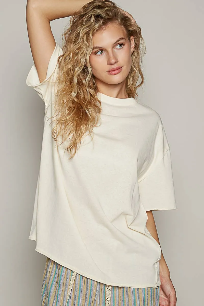 Vintage washed round neck short sleeve basic  CREAM