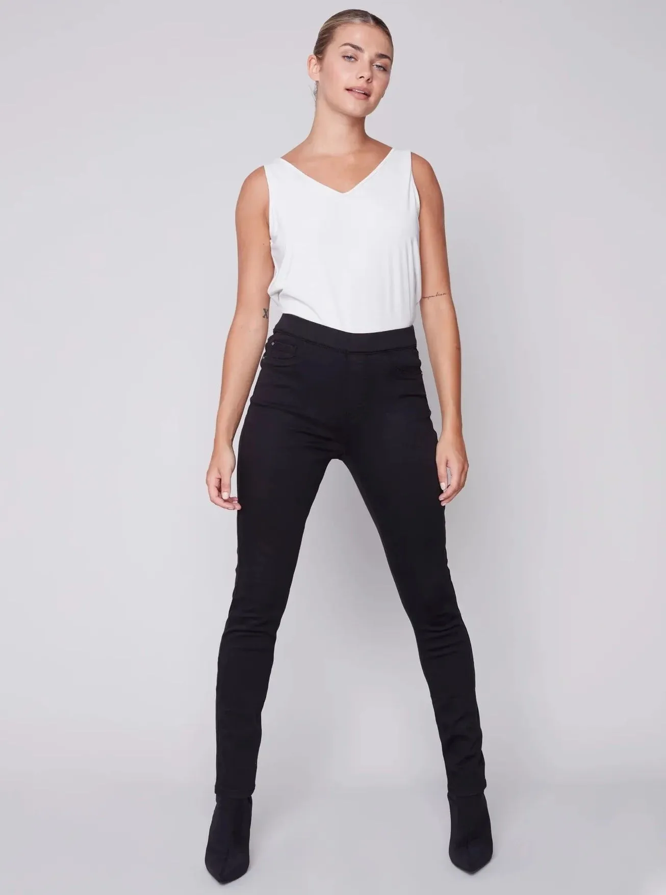 Wax Twill Skinny Pull On Pant [Black-C5125]