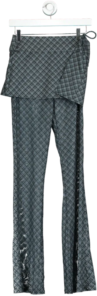 White Fox Grey Plaid Wrap Front Trousers UK S
