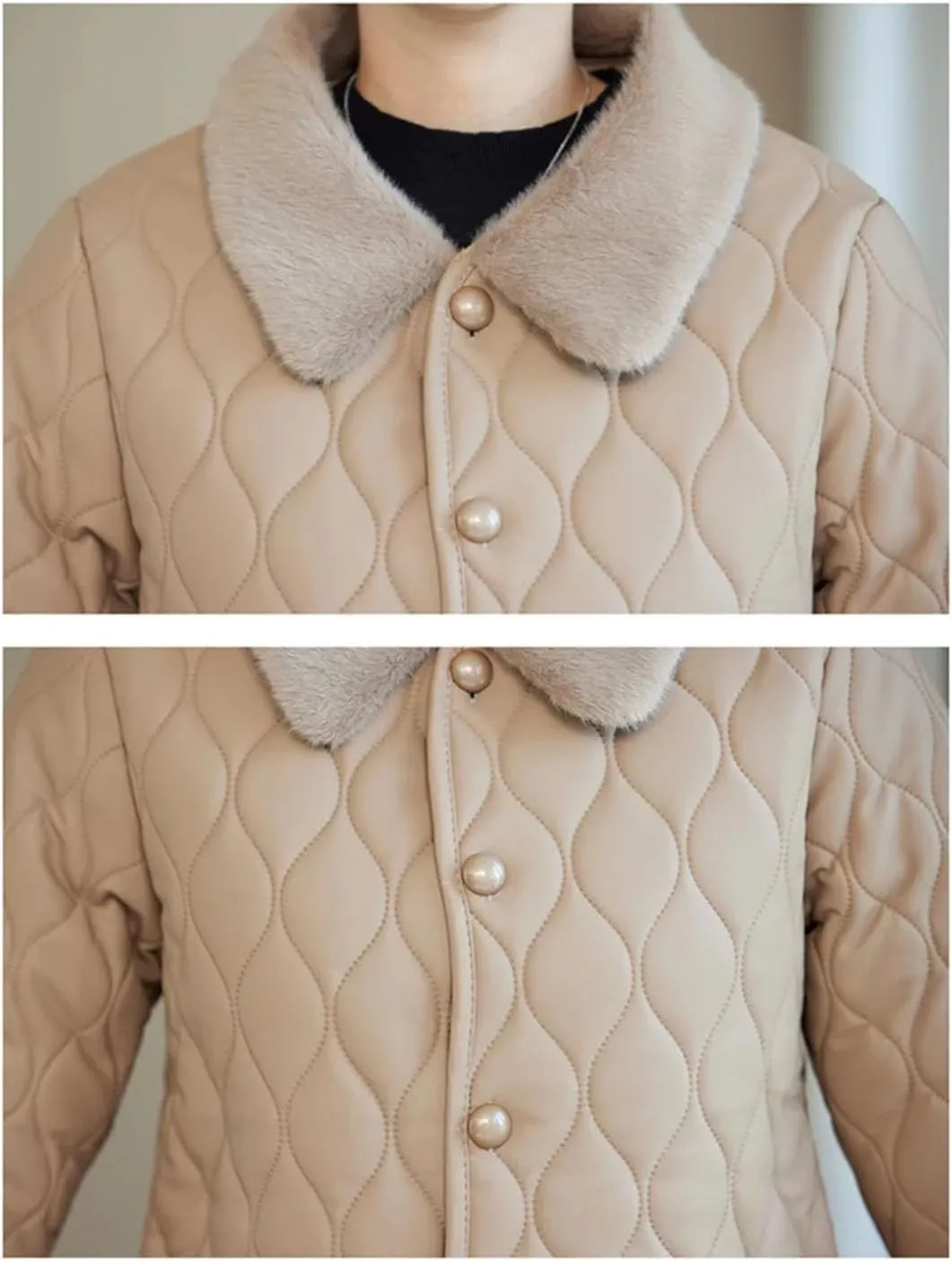 Women Quilted Lapel Pockets Plush Jacket Loose Classic Warm Single Breasted Cotton-Padded Coat