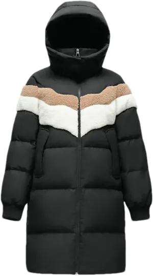 Women Solid Over Knee Down Parka Coat Classic Hooded Splicing Suede Mid-Length Cotton-Padded Jacket