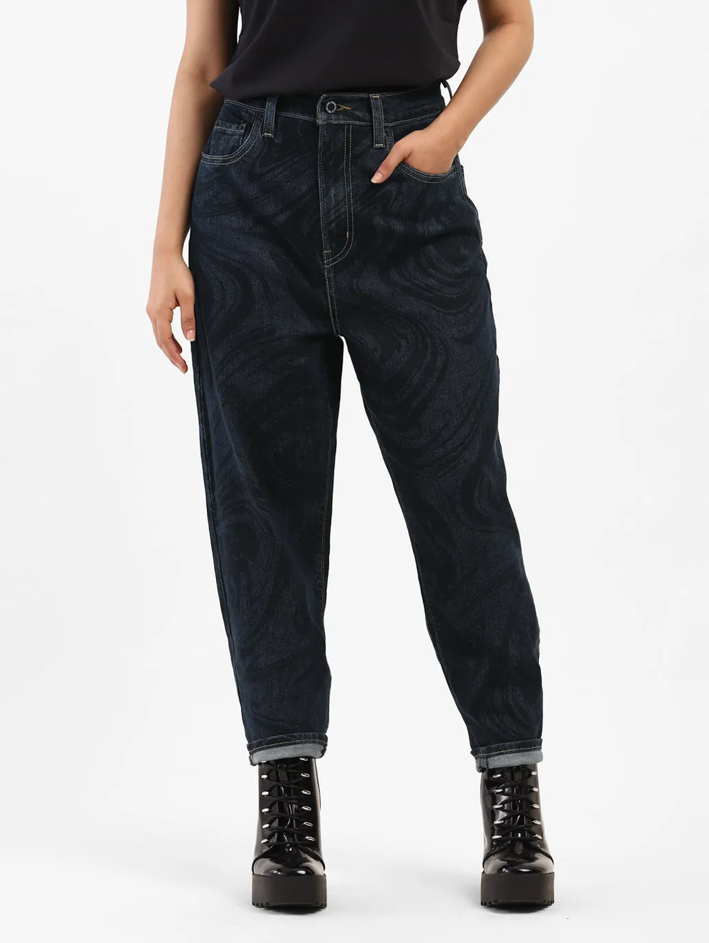 Women's Blue Tapered Fit High Rise Jeans
