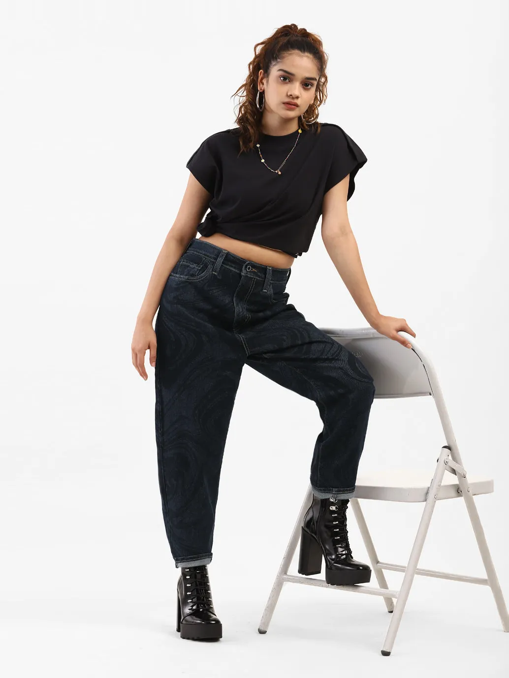 Women's Blue Tapered Fit High Rise Jeans