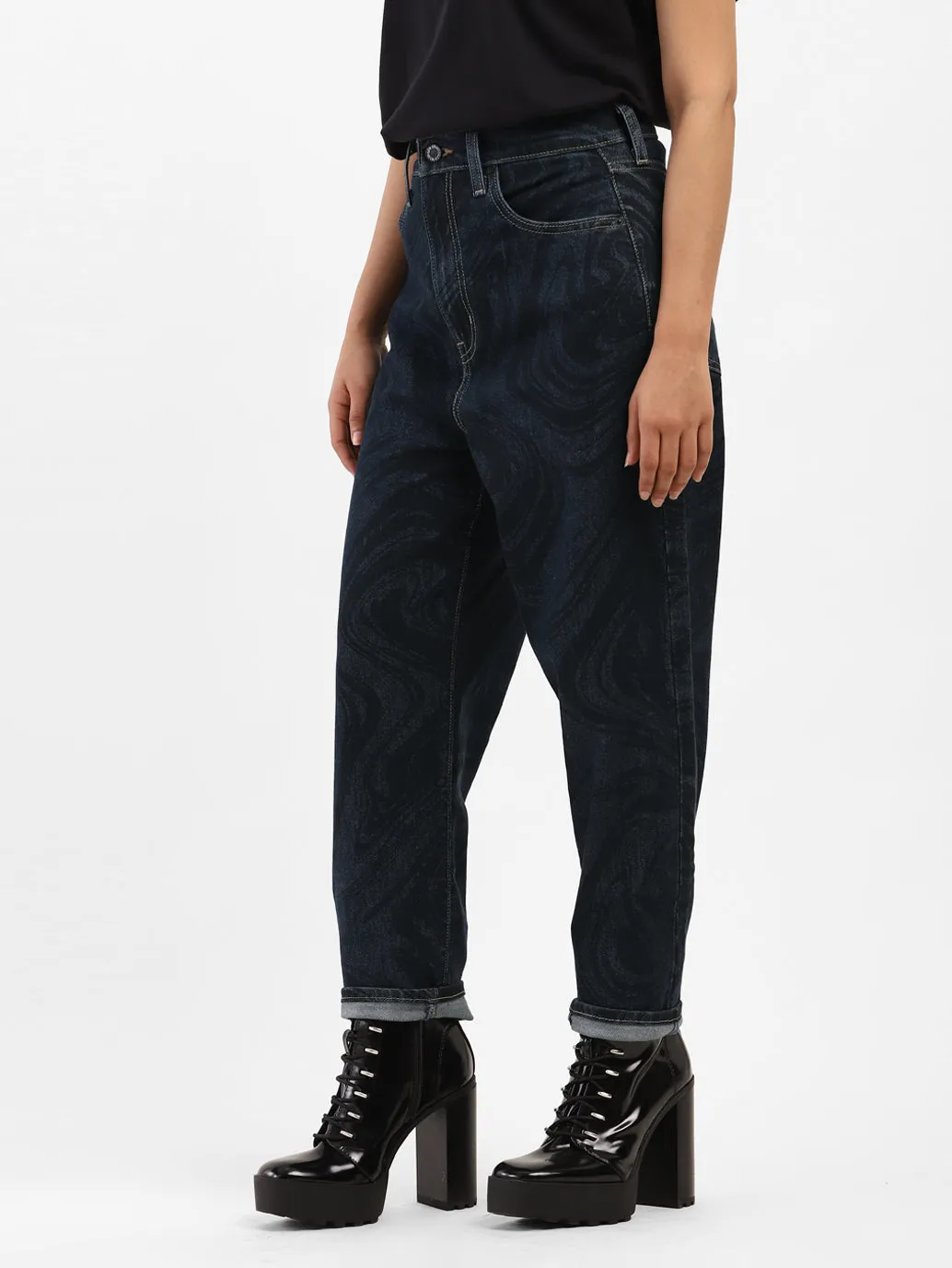 Women's Blue Tapered Fit High Rise Jeans