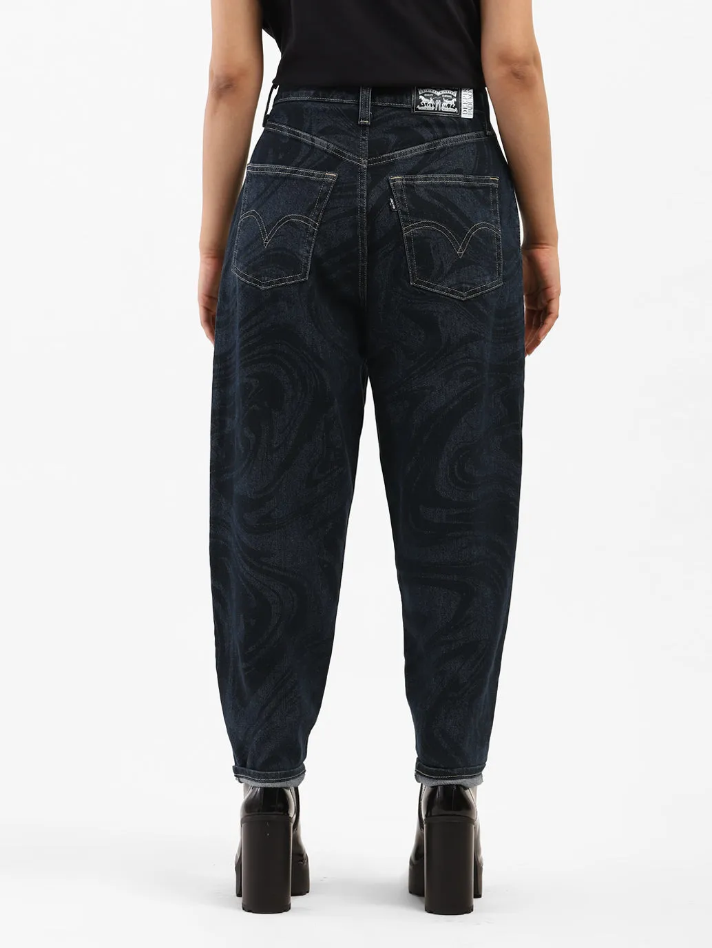 Women's Blue Tapered Fit High Rise Jeans