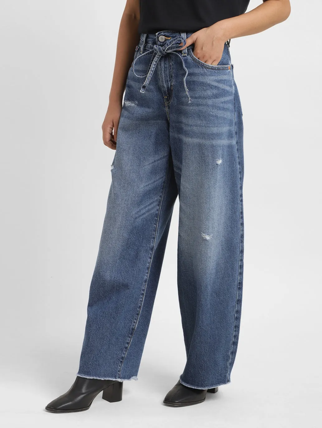 Women's Blue XL Balloon Loose Fit High Rise Jeans