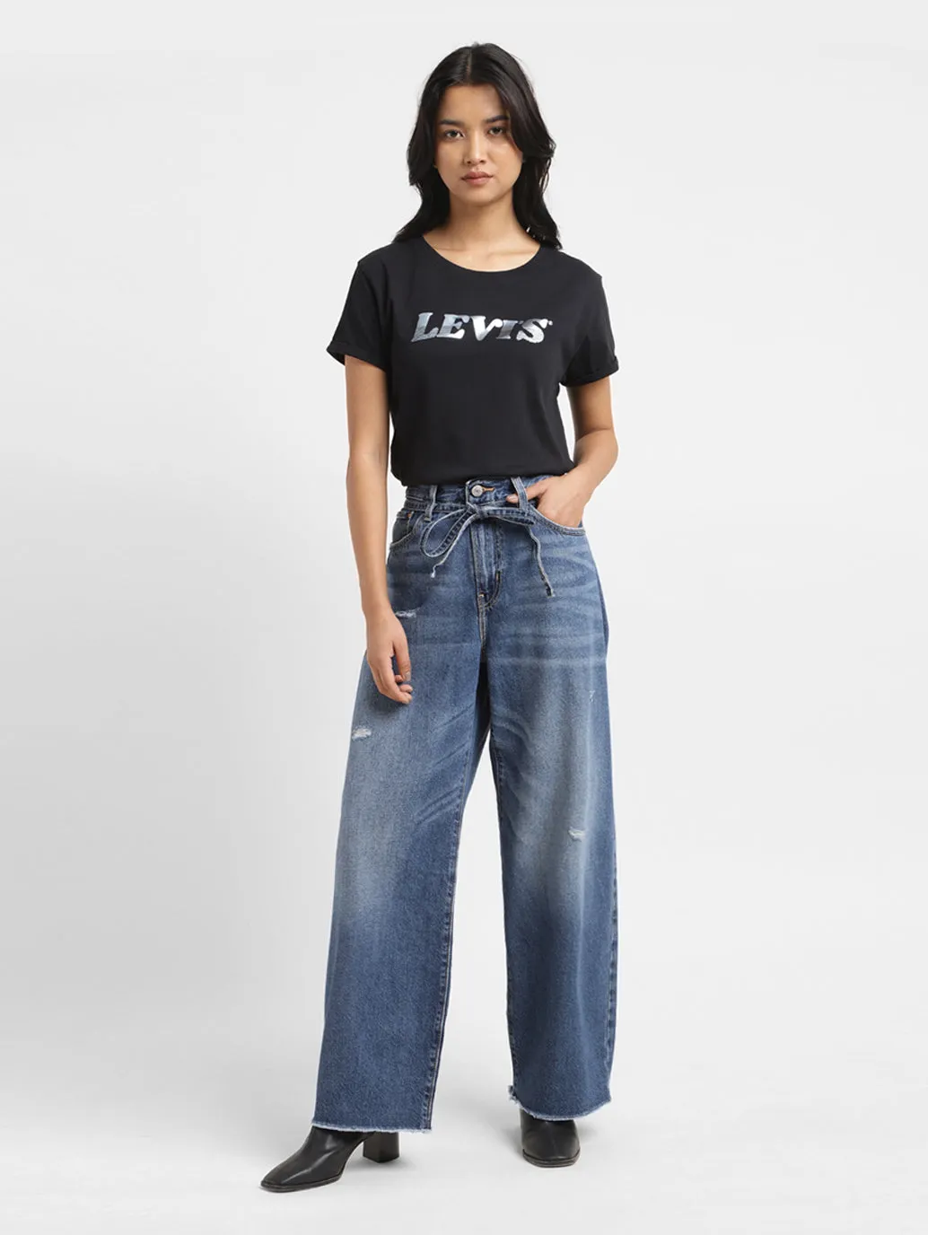 Women's Blue XL Balloon Loose Fit High Rise Jeans
