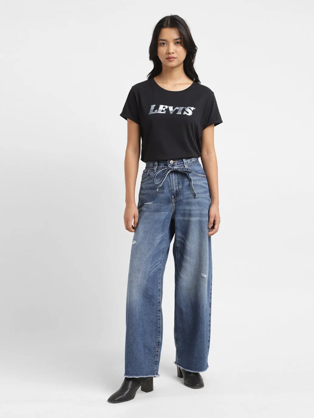 Women's Blue XL Balloon Loose Fit High Rise Jeans