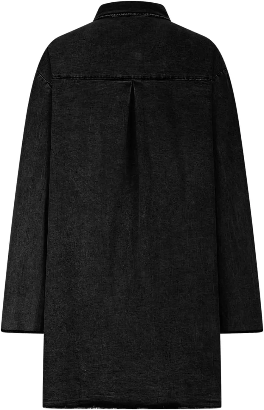 Womens Classic Long Jean Jacket Plus Size Denim Overcoat Button down Long Sleeve Boyfriend Trench Coat Vintage Washed