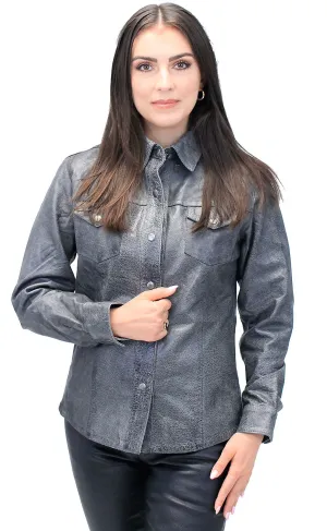 Women's Vintage Gray Leather Shirt #LS8623GY ()