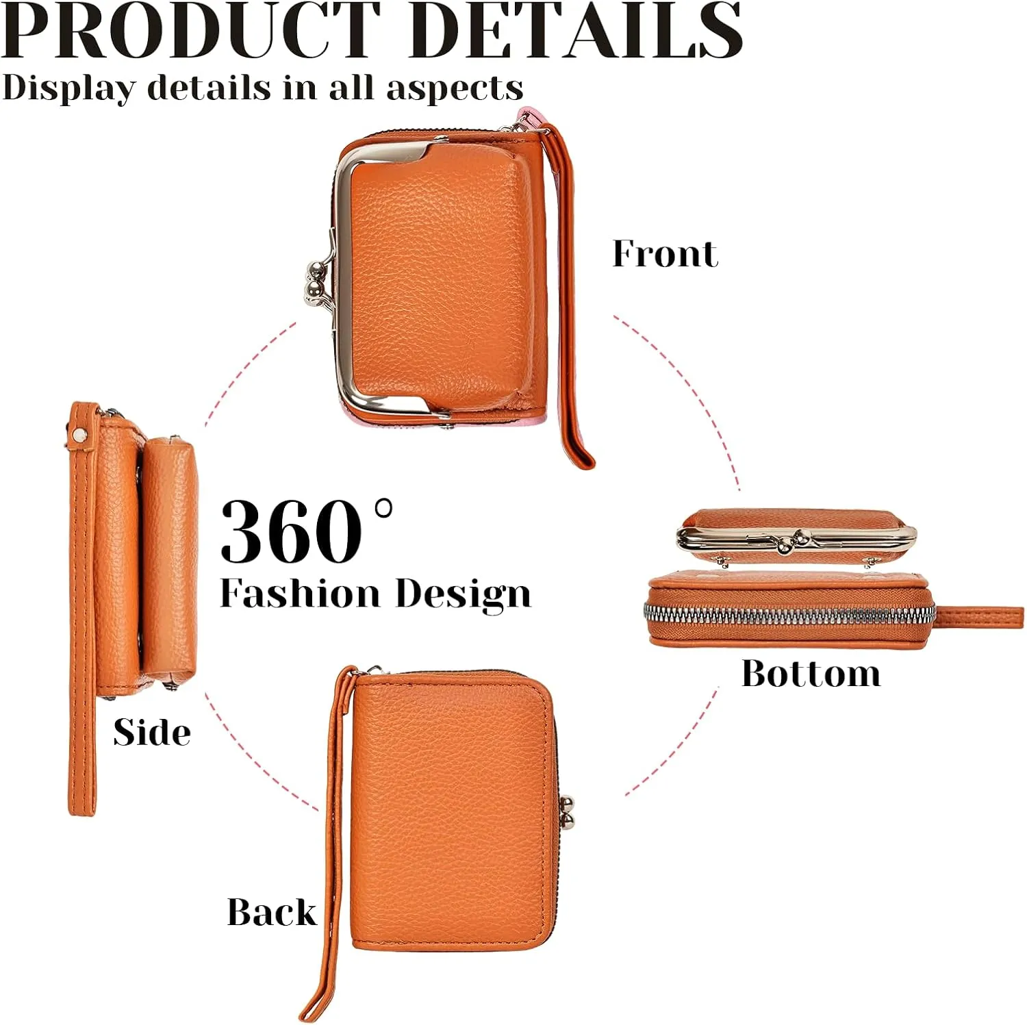 Women's Wristlet Wallet with Coin Purse - 9 Slot Zipper Card Organizer, PU Leather Wrist Wallets for Women with Kiss Lock & Detachable Strap, Multi-Functional Compact Wallet(Brown)