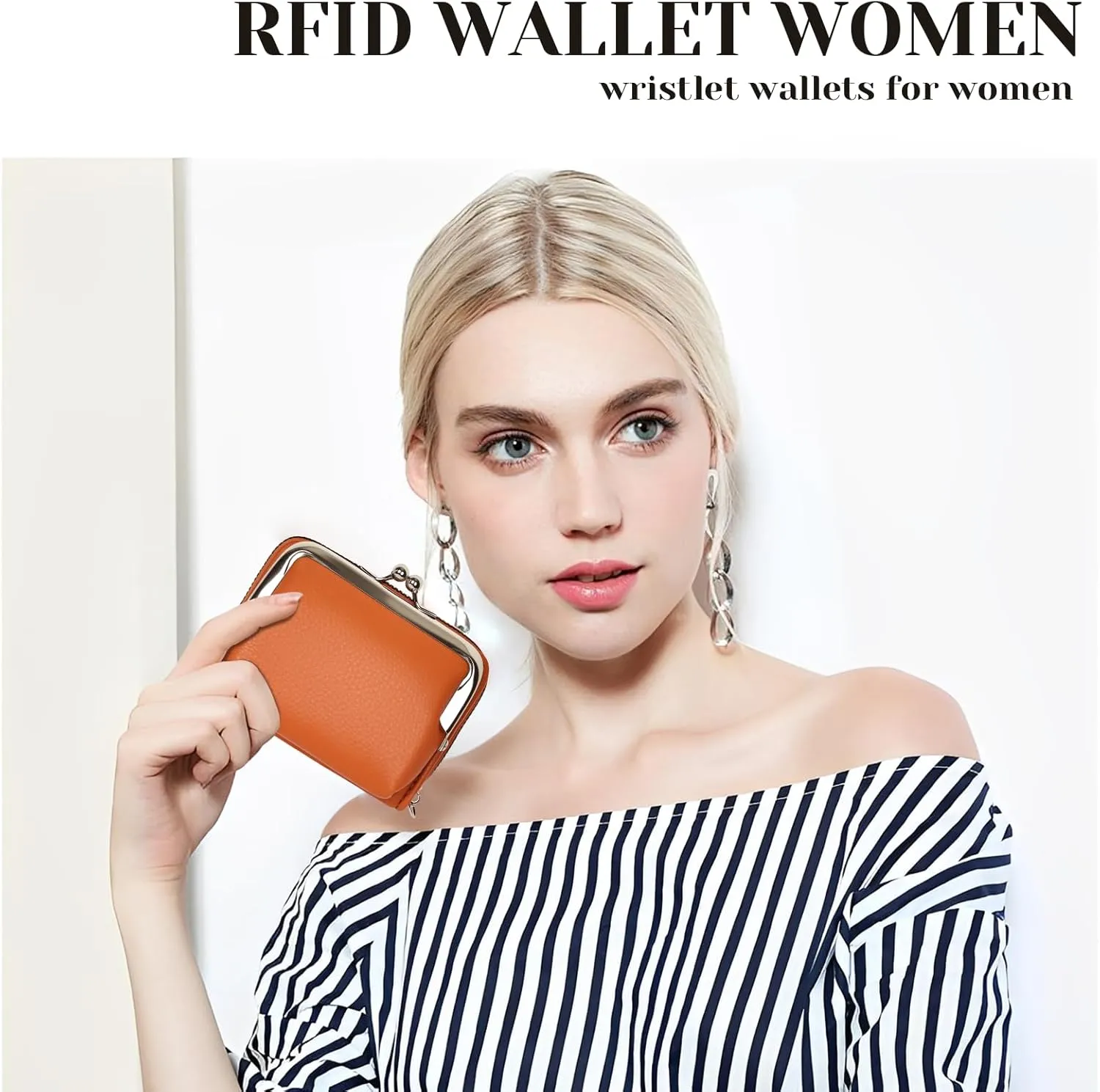 Women's Wristlet Wallet with Coin Purse - 9 Slot Zipper Card Organizer, PU Leather Wrist Wallets for Women with Kiss Lock & Detachable Strap, Multi-Functional Compact Wallet(Brown)