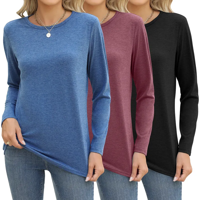 Zeagoo 3 Pack Long Sleeve Shirts for Women Loose Fit Basic Tee Tops