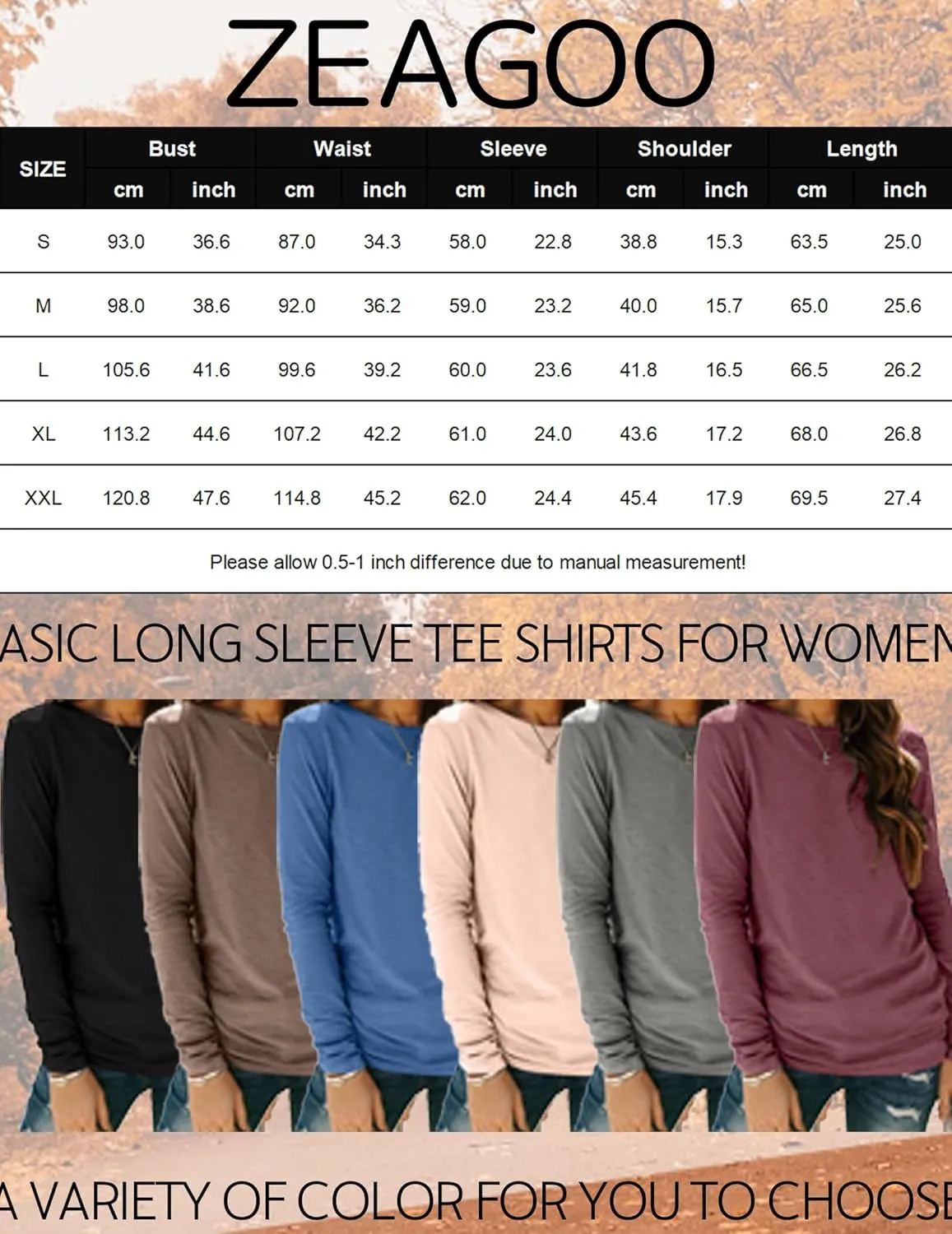 Zeagoo 3 Pack Long Sleeve Shirts for Women Loose Fit Basic Tee Tops