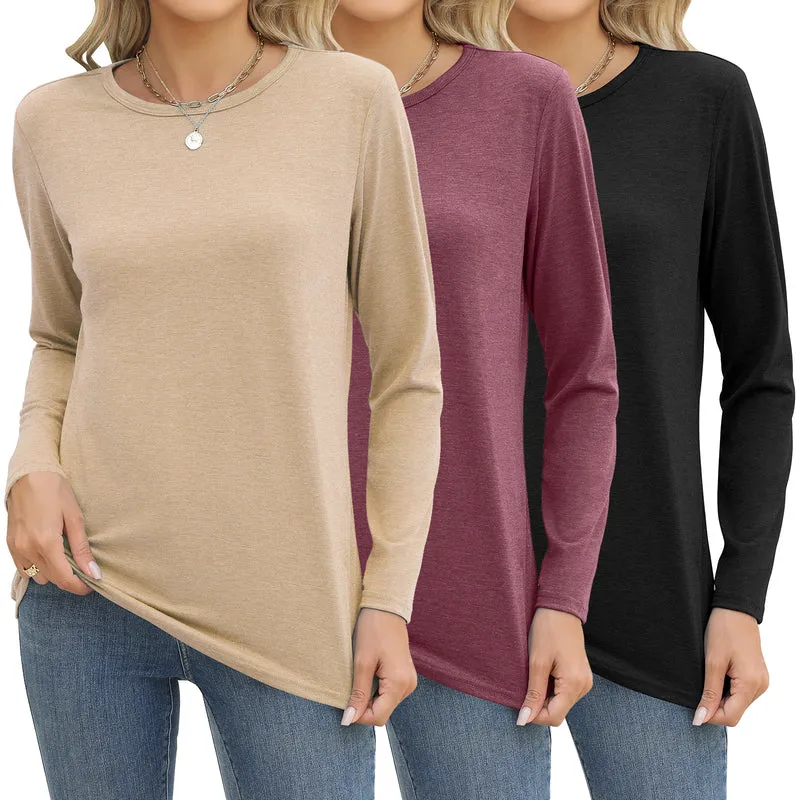 Zeagoo 3 Pack Long Sleeve Shirts for Women Loose Fit Basic Tee Tops