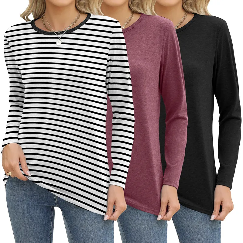 Zeagoo 3 Pack Long Sleeve Shirts for Women Loose Fit Basic Tee Tops