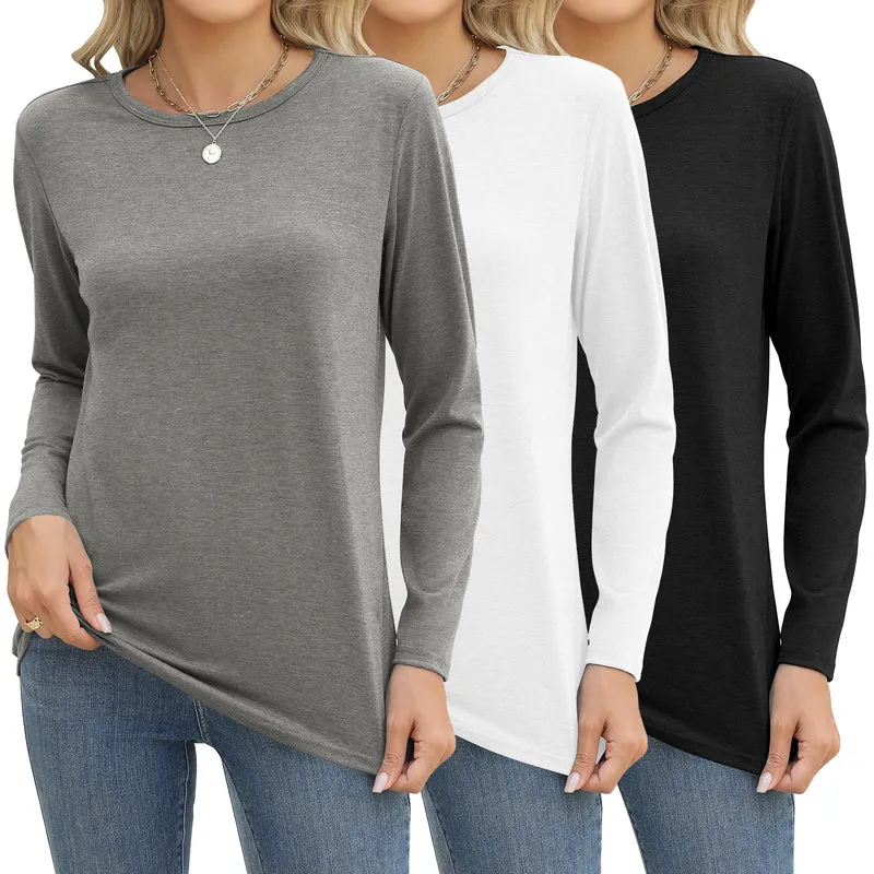 Zeagoo 3 Pack Long Sleeve Shirts for Women Loose Fit Basic Tee Tops