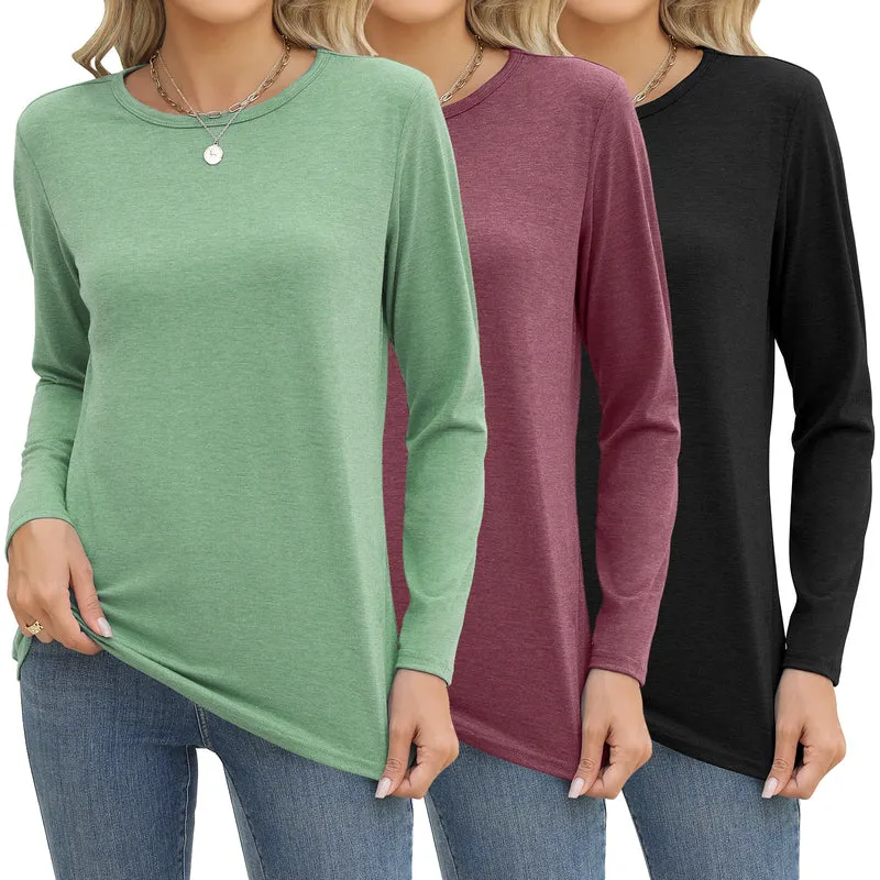 Zeagoo 3 Pack Long Sleeve Shirts for Women Loose Fit Basic Tee Tops