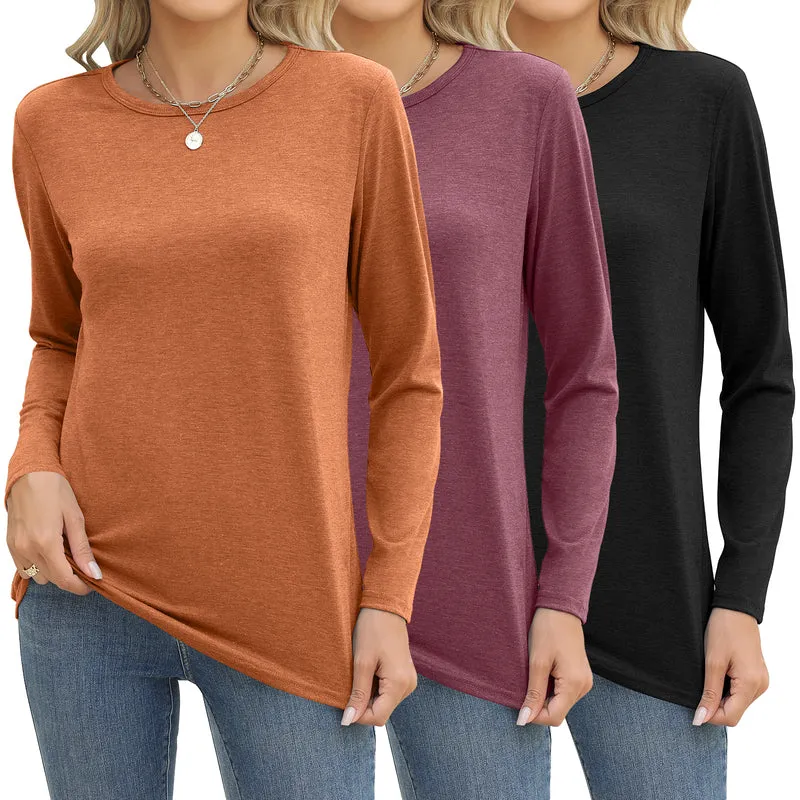 Zeagoo 3 Pack Long Sleeve Shirts for Women Loose Fit Basic Tee Tops