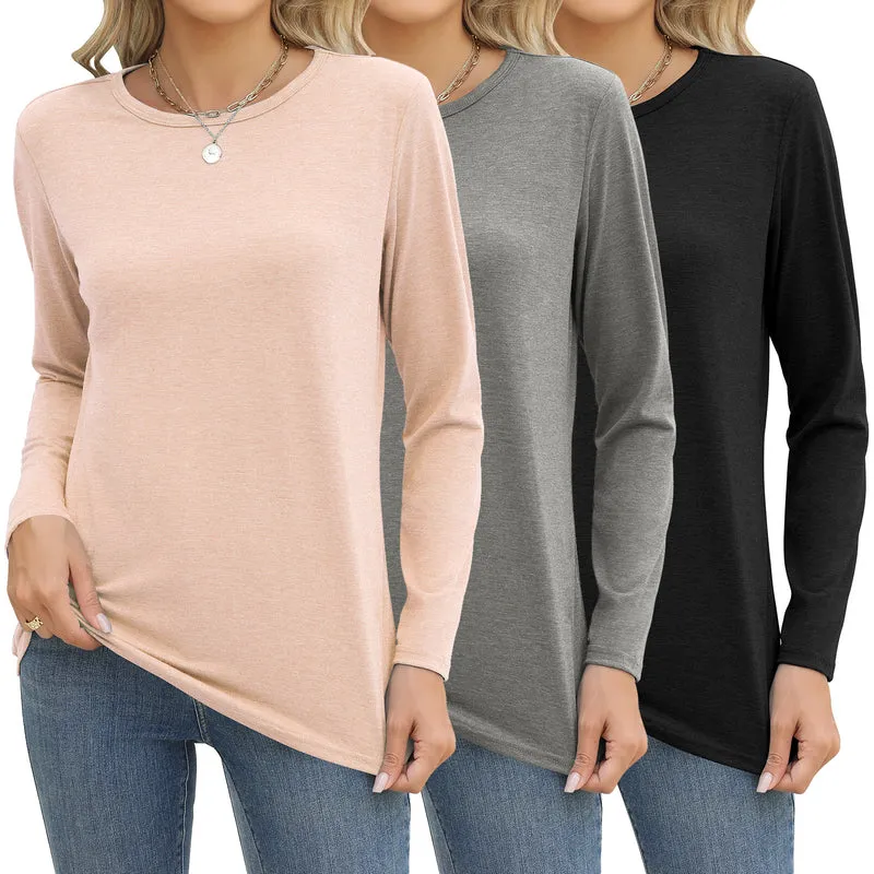 Zeagoo 3 Pack Long Sleeve Shirts for Women Loose Fit Basic Tee Tops