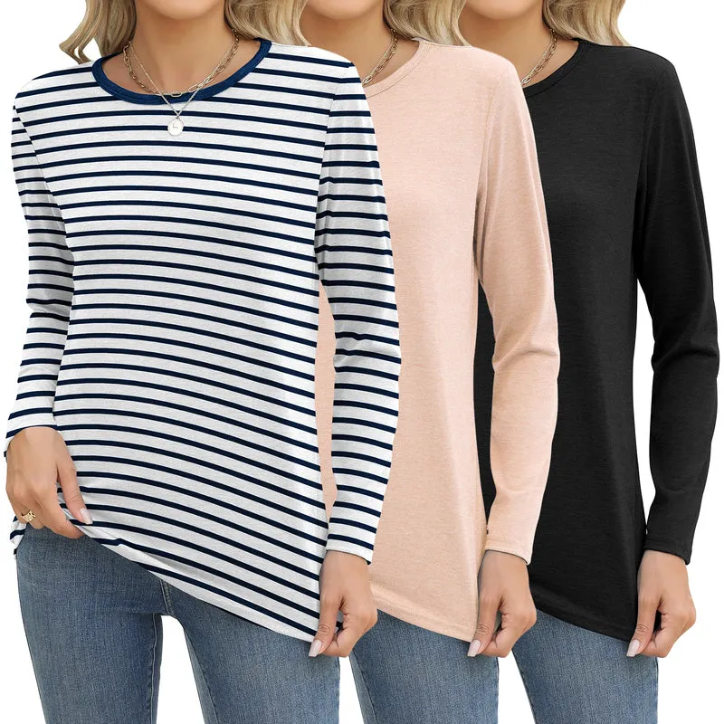 Zeagoo 3 Pack Long Sleeve Shirts for Women Loose Fit Basic Tee Tops