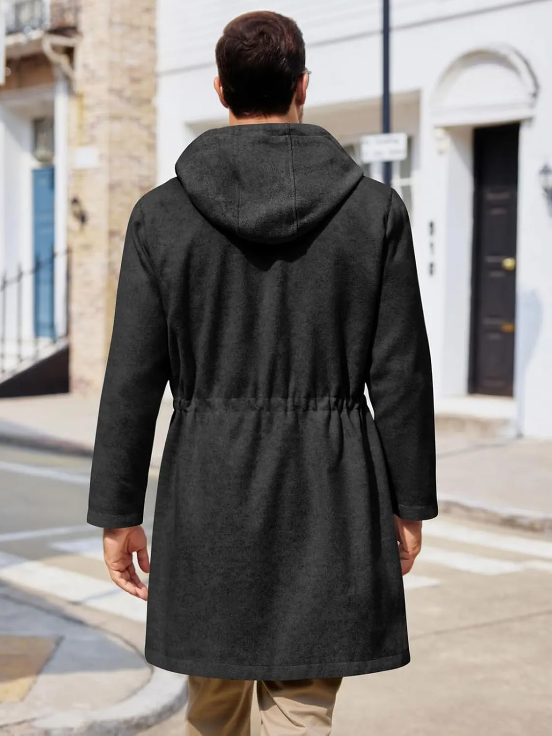 ZIWOCH Mens Trench Coat Wool Blend Hoodie Long Jacket Full Zip Winter Classic Business Overcoat